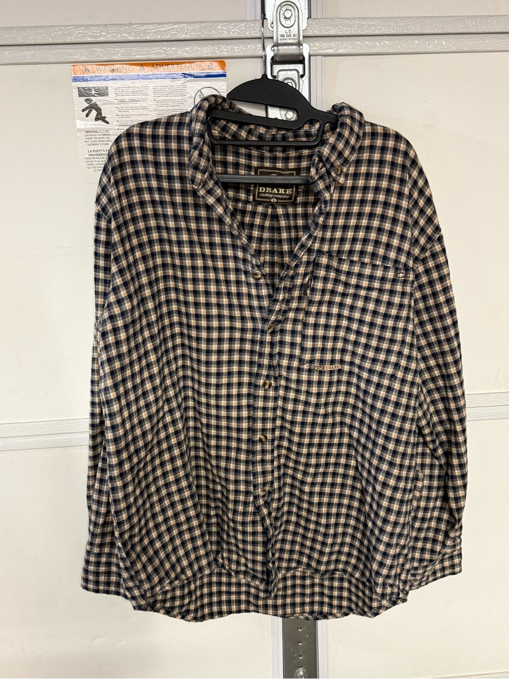 Drake Navy and Tan Check Flannel Plaid Button-Down Shirt